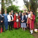 Photo of Mayor, family members of Private Harris, Town Crier, Royal Wootton Basset Branch member of Royal British Legion and representative from CWGC
