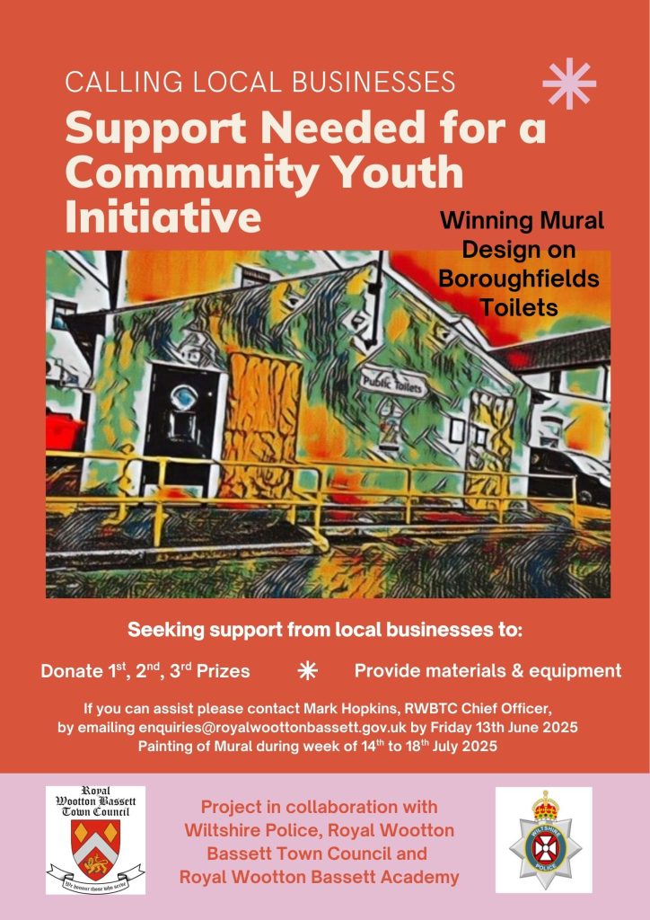 Poster calling local businesses to support youth project to design a mural for Borough Field Toilets